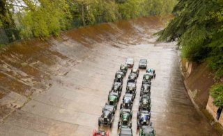 Bentley EX2 leads cavalcade at Brooklands Racetrack in Surrey
