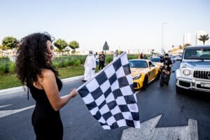 Noor Daoud the first Middle East female drift racer flags off the convoy at NOFILTERDXB finale