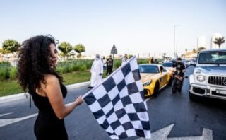 Noor Daoud the first Middle East female drift racer flags off the convoy at NOFILTERDXB finale