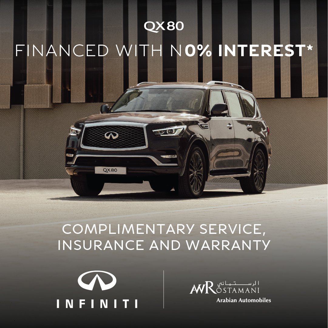 The commanding INFINITI QX80 at 0% finance with Arabian Automobiles
